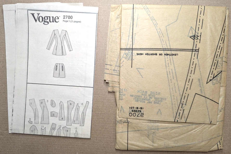 Chaqueta Pantalones Cortos VOGUE Diseñadora Americana Donna Karan 2700 Talla 6-10 De Colección SIN CORTAR Foto 3 de 3