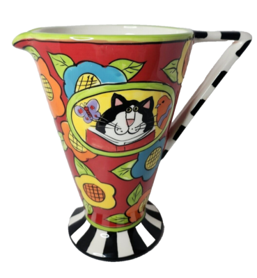 中居ベル　キャンバスプリント　「Cat Lady」 Catzilla Candace Reiter Floral Cat Pedestal Pitcher Whimsical