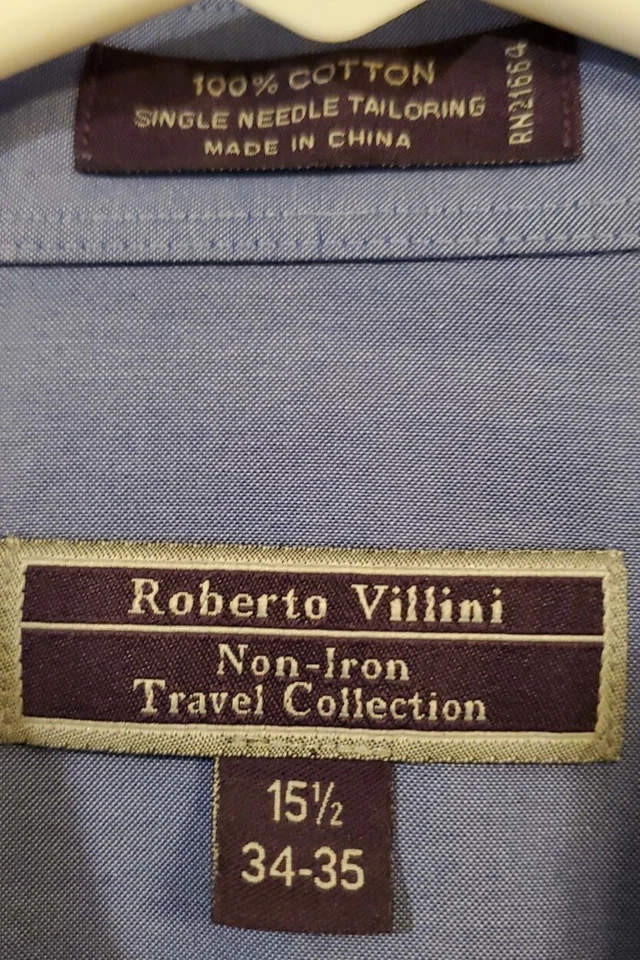 ROBERTO VILLINI Travel Collection Camisa Azul Manga Larga Abotonada 15.5 34-35 Foto 4 de 4