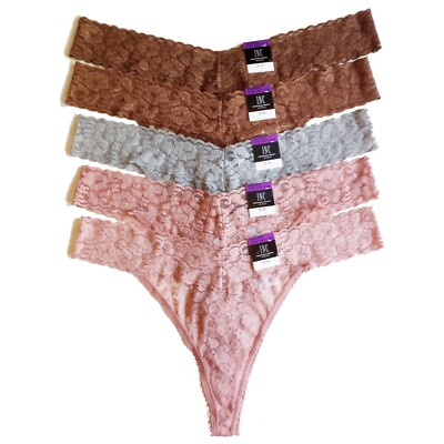 INC International Concepts 5-Pack Lace Thong XXL 2XL rose, mist, carob brownie