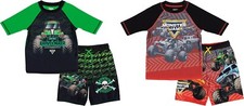 Monster Jam   Boys' Rash Guard and Swim Trunks Set   Sizes 6  7/8