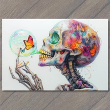 Art Print Artistic Skeleton Swirling Colors Butterfly Glow Skull Colorful Design