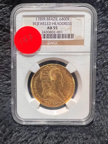 1789R Brazil 6400R Bejeweled Headdress NGC Graded AU 55