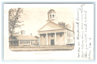 1907 Town Hall & School Hardwick MA Massachusetts RPPC Postcard View