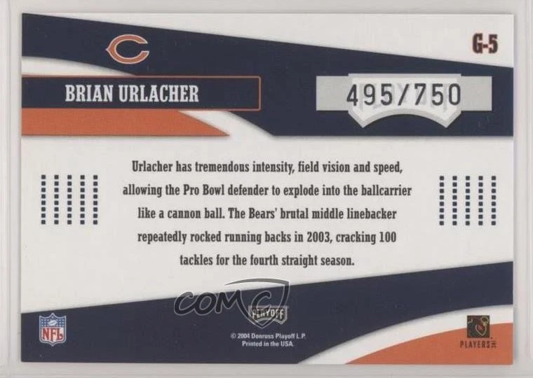 2004 Playoff Prestige Gamers /750 Brian Urlacher #G-5 HOF - Image 2 of 2