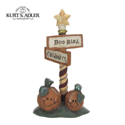 SELTEN Kurt Adler HALLOWEEN - STRASSENSCHILD 5,25" Figur Boo Blvd Kessel Ct