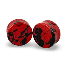 Synthetic Red & Black Howlite Double Flare Plugs (STN-656) ear gauges PICK SIZE