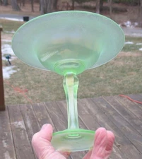 FENTON FLORENTINE GREEN STRETCH GLASS  "WIDE FLARED"  FTD. COMPOTE