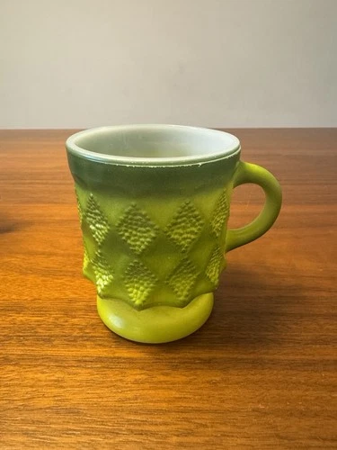 Vintage Anchor Hocking Fire-King Green Kimberly Diamond Pattern Coffee Cup Mug
