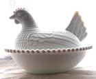 Vintage Indiana Milk Glass Hen on a Nest Covered Dish,for Candy,Trinkets, 7"x6"