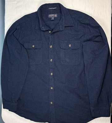 #ad Northern Expedition Cotton Chamois Navy Blue Button Up Flannel Men’s XL $13.99