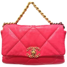 CHANEL CHANEL19 Shoulder Bag Shiny Lambskin Pink Gold Silver Hardware #OK1443