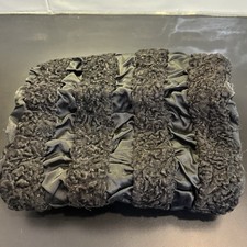 Vintage 1950s Persian Satin Black Lamb Fur Curly Hand Muff with Zipper Pocket