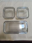 Anchor Hocking 1932 Vintage Design Ribbed Glass Refrigerator Dish Lid Set Of 3