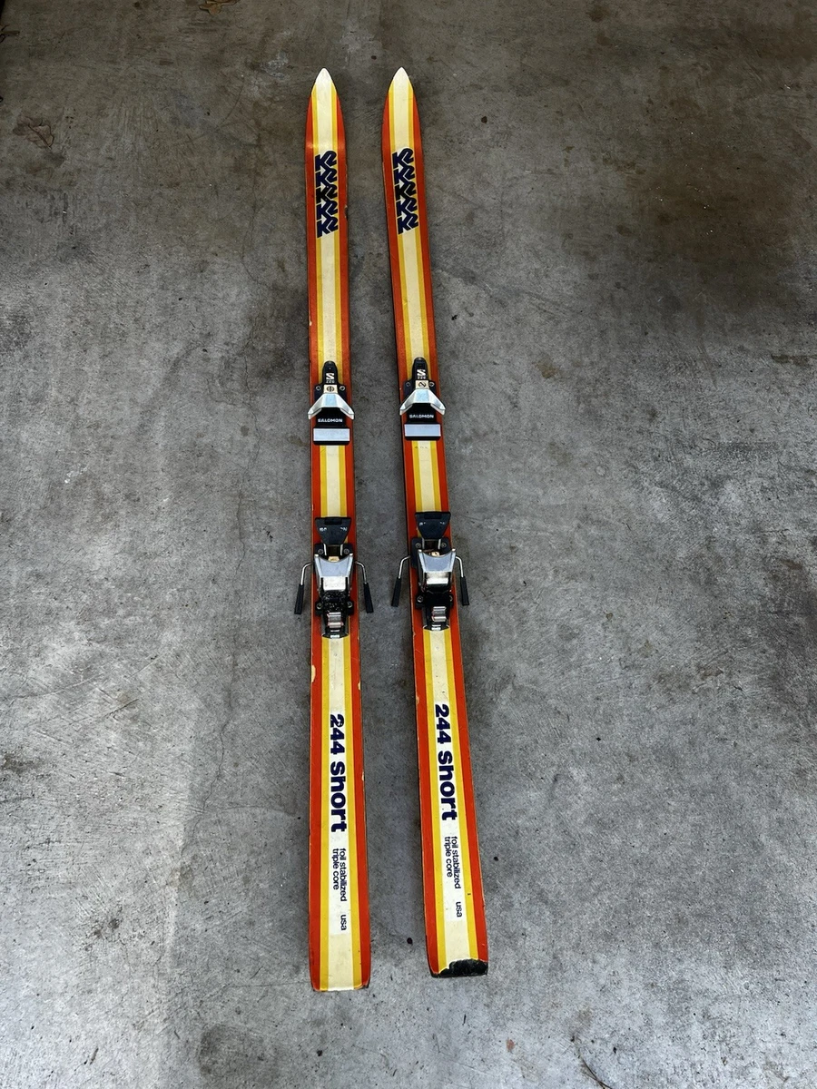 Vintage Yellow/Orange/White Stripe K2 244 Skis w/ Look GT Bindings