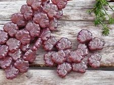 13x11mm Matte Crystal Raspberry Czech Glass Maple Leaf Beads 12 Beads