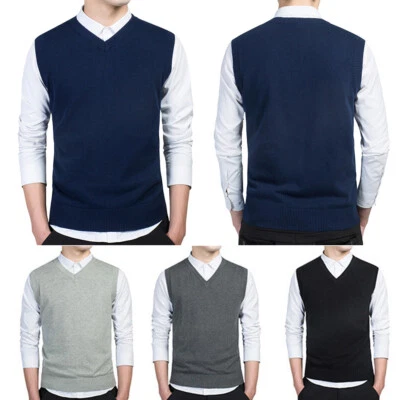 Herren-Pullover Mit V-Ausschnitt Schmale Passform Ärmelloser Pullover ≌ - Bild 1 von 4