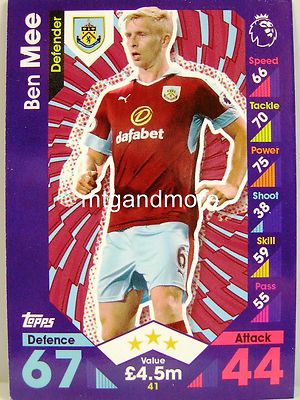 Match Attax 2016/17 Premier League - #041 Ben Mee - Burnley FC