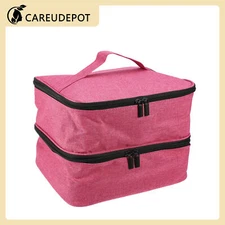 1Pcs Double Layer Nail Polish Carrying Case Organizer Case Nylon Rose Red