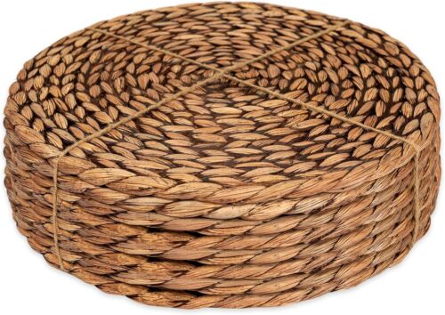 Set of 8 Handwoven Water Hyacinth Placemat - Elegant 11.8" Brown Wash Round - Picture 3 of 10