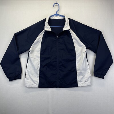 Danskin Now Windbreaker Jacket Full Zip Rain Blue White Outdoor