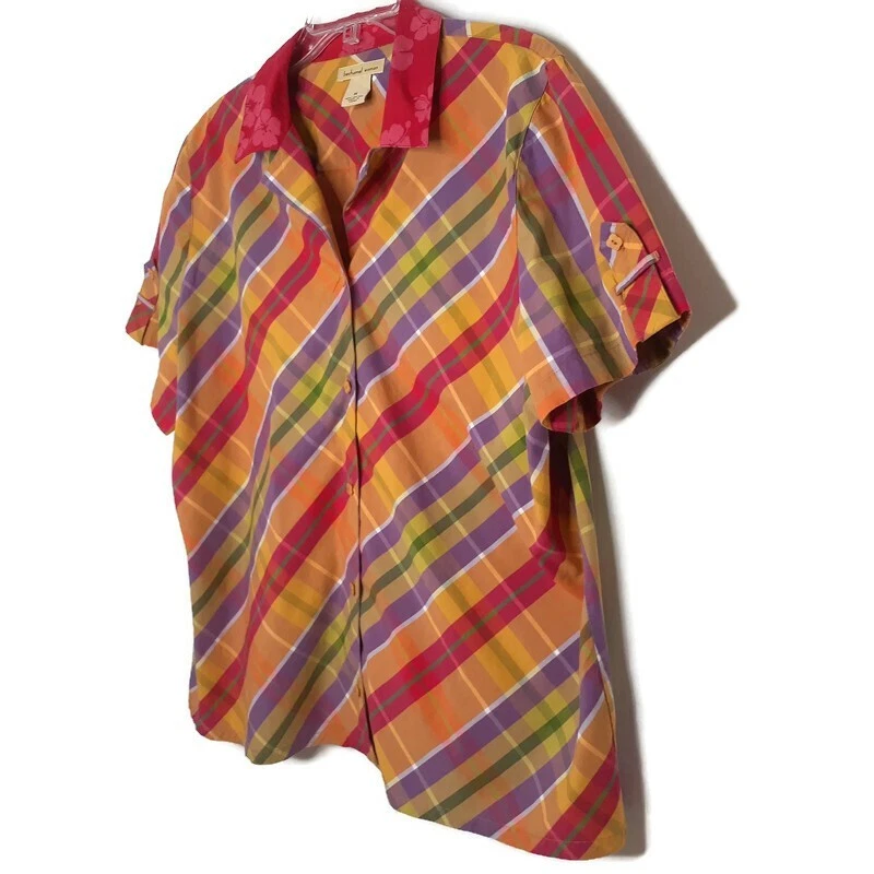 Blusa Bechamel Mujer Talla 1X Botón Frontal Manga Corta Multicolor Cuadros Foto 4 de 4