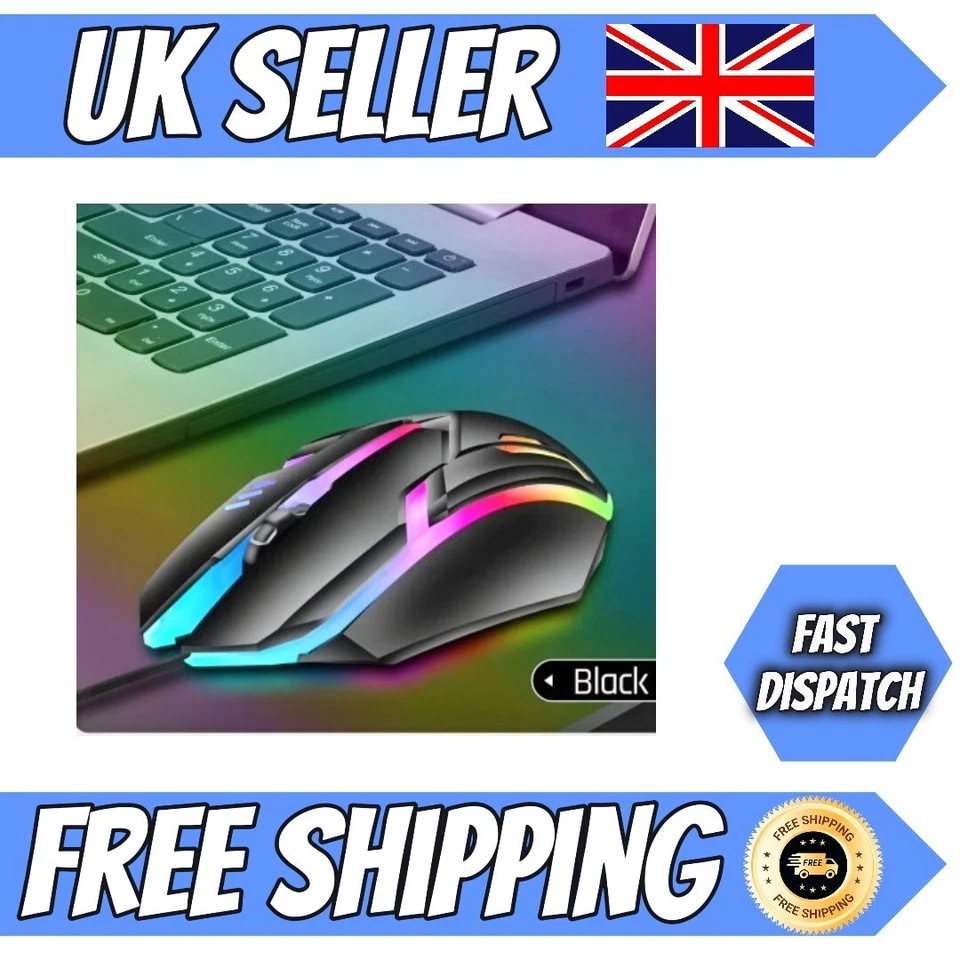 RGB LED Gaming Mouse Optical USB Wired for Desktop PC Laptop 1000 DPI UK - Image 3 of 4