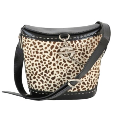 Authentic CELINE Made in Italy Leopard Print Calf Hair Leather Shoulder Bag