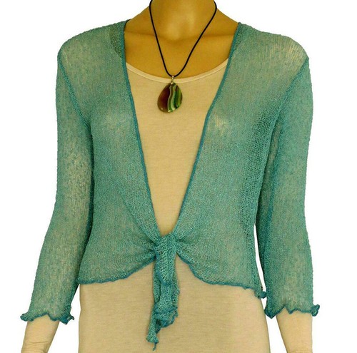 Women Bolero Knitted Tie Up Open Front Shrug Ladies 3/4 Sleeve Cardigan Top 8-14 - Picture 25 of 39