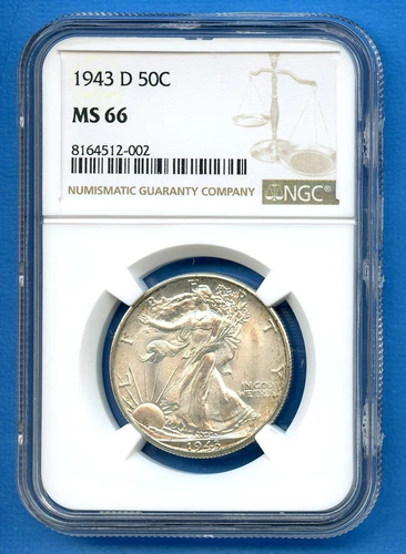 1943 D NGC MS66 Walking Liberty Silver Half Dollar 50c US Mint Coin 1943-D MS-66
