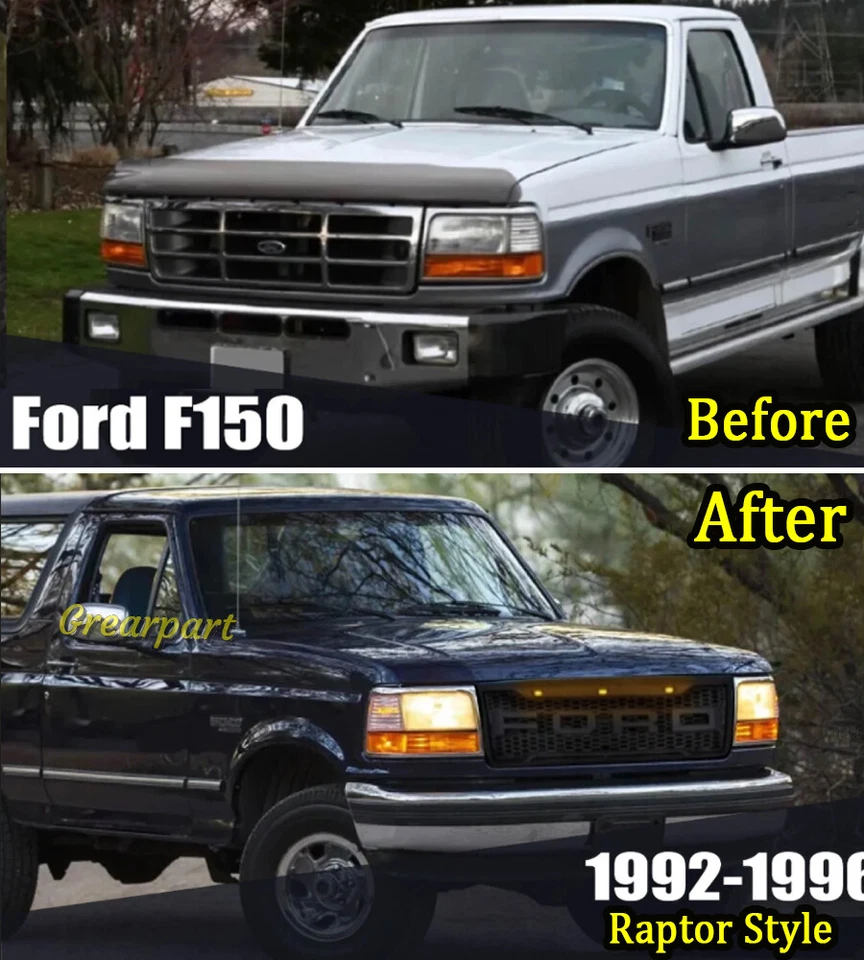 Parrilla para Ford F150 Bronco 1992-1996 capó delantero rejilla con LED y letras negro Foto 4 de 4