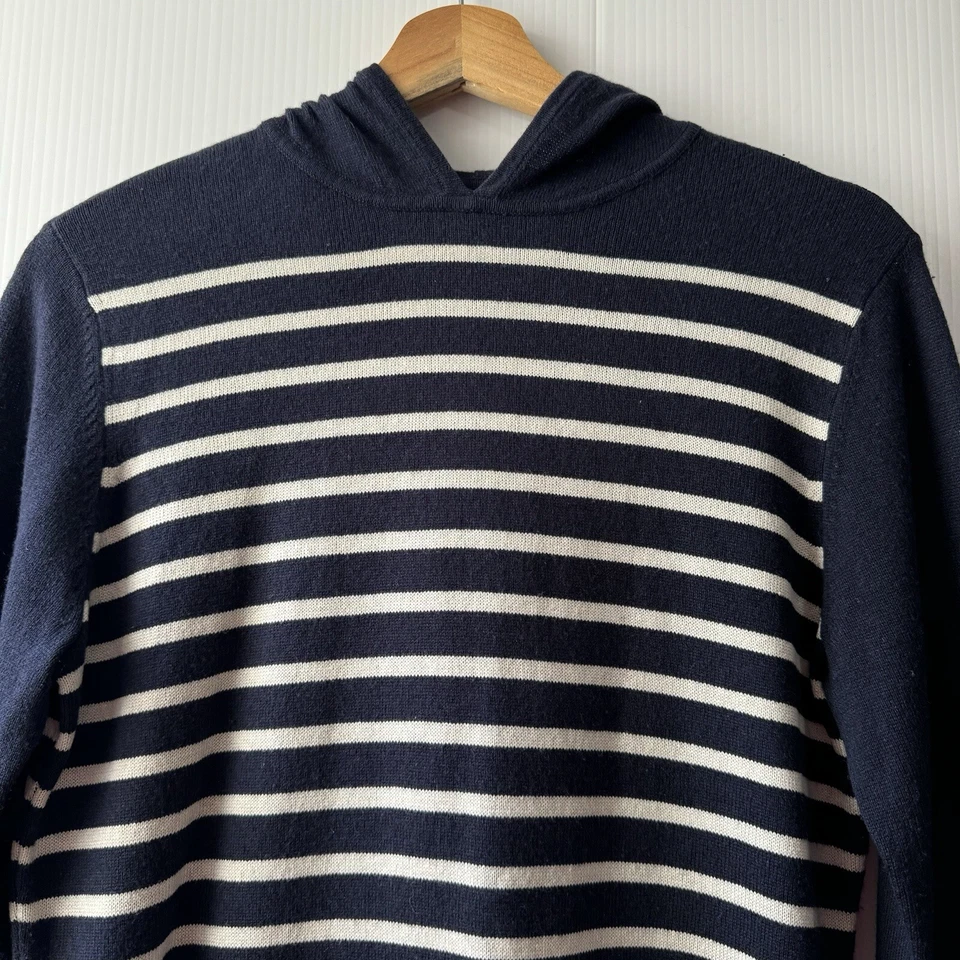 Suéter Lauren Ralph Lauren Top Seda Cachemira Pullover Con Capucha Rayas M Azul Marino Foto 3 de 4