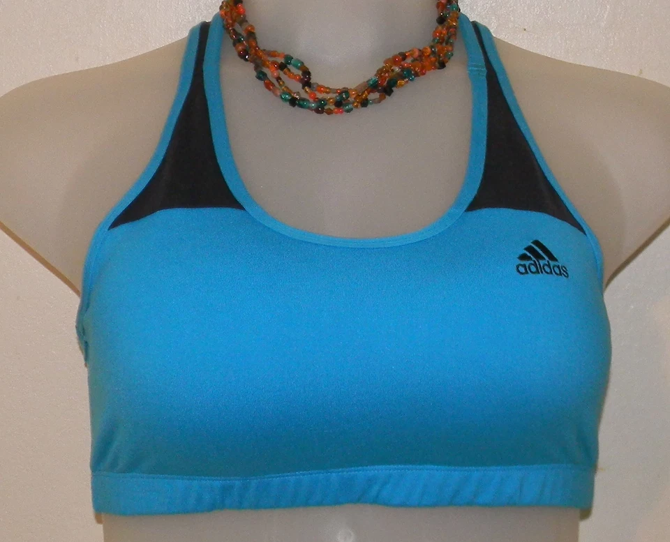 Adidas 266211 3 Stripe Sports Bra L Racerback Turquoise / Black Medium Support * - Image 2 of 4