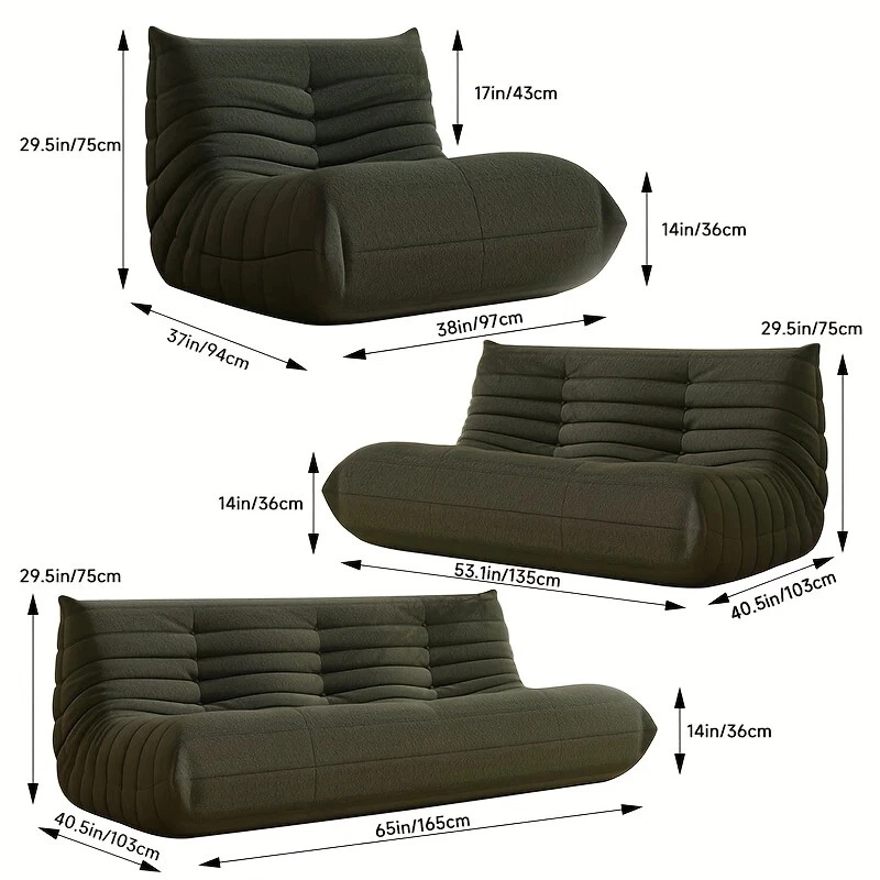 Chesterfield Sofa Caterpillar Lazy Sofa 1 to 3 Seats Tatami Floor Sofa Nap Couch - Image 3 of 4