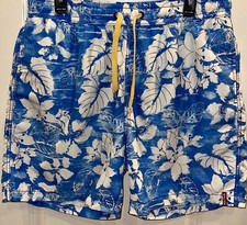 Tommy Bahama Relax Men  s Blue Floral Print Elastic Waist Swim Trunks Size L