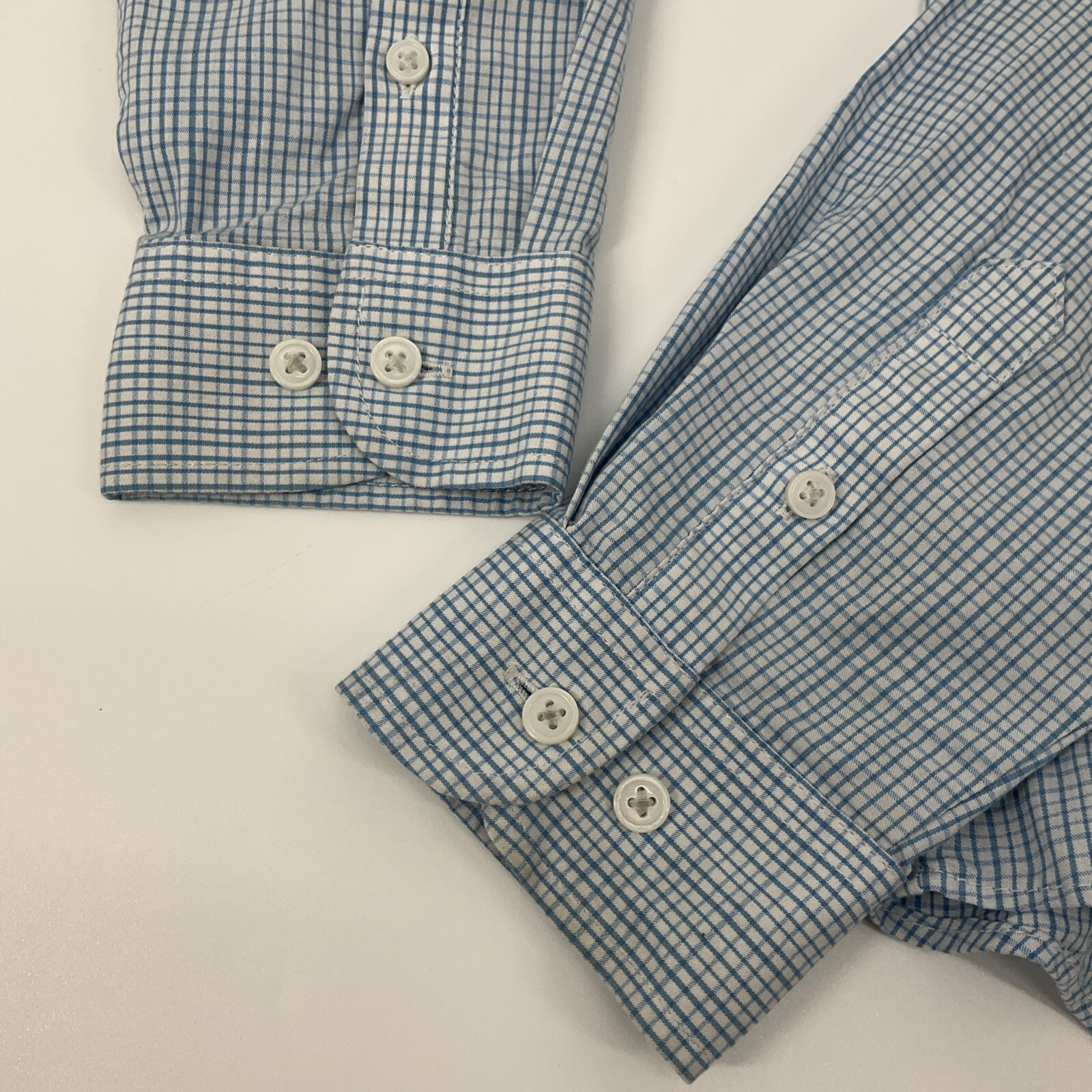 Van Heusen Button Check Shirt Youth Boys Size 10 Medium Blue White Casual image 5