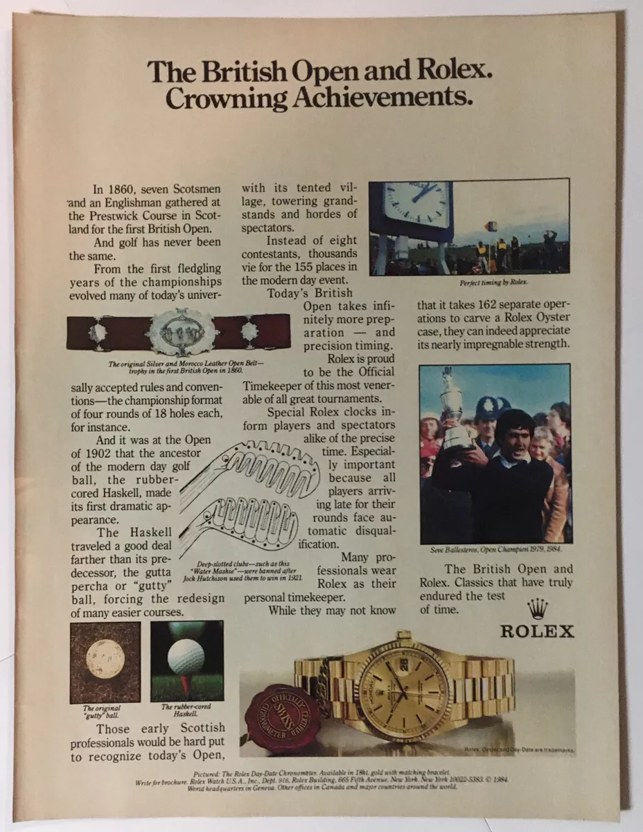 Rolex Watches British Open 1986 Vintage Print Ad 8x11 Inches Wall