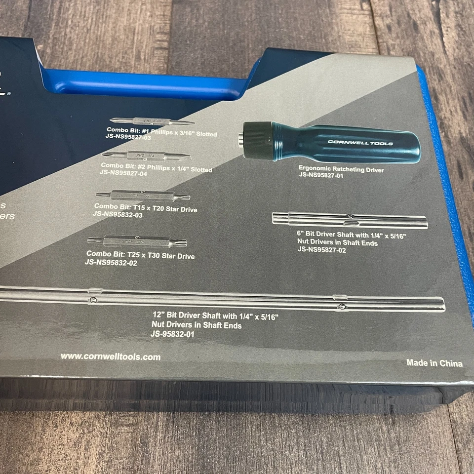 NOS Cornwell 8 in 1 Ratcheting Screwdriver Kit w/ Bits + Extensions - 1/4" 5/16" - Image 3 of 4