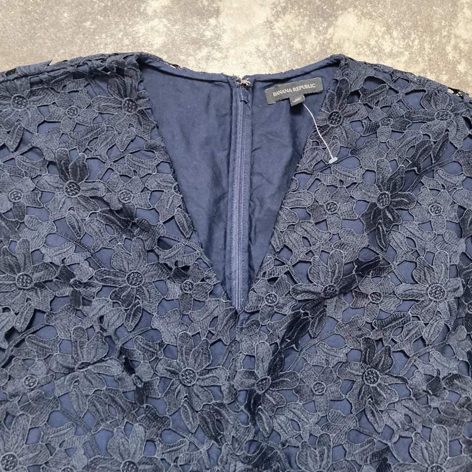 Banana Republic Dress Womens 14 Navy Blue Crochet Lace Floral Dolman Sleeve - Image 2 of 4