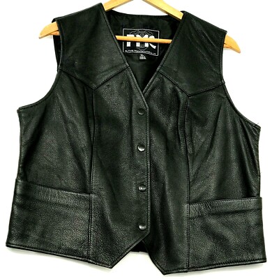 Women's FMC Black Leather Vest Size: XL Full Snap Closure  [C2]