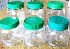 Lot of 6 Empty Plastic Container Jar Food Storage 3-3.5"  5 1/4" empty see thru