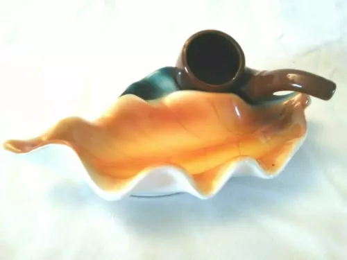 Hand Painted Mid Century Vintage Tilso Japan Ashtray Candy Dish Leaf with Pipe