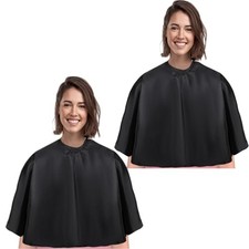 Short Barber Cape, Waterproof Nylon Salon Hair Cutting Cape, Makeup 2 Black