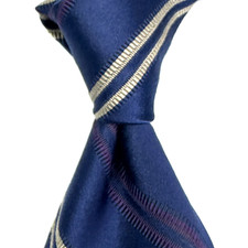 Ferrell Reed Mens Silk Blend Tie Navy Blue Repp Striped Necktie England