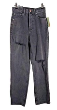 h&m divided womens jeans black  ripped denim 90's straight high waist size 8