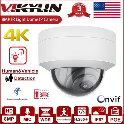 Vikylin 4K 8MP IR Dome CCTV Security IP Camera PoE Build in MIC Outdoor H.265+