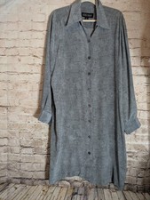 Linda Allard Ellen Tracy Silk Shirt Dress 16 Gray Snakeskin Print Button Front