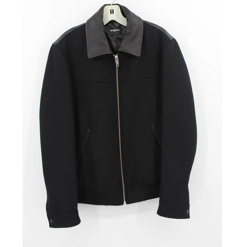 The Kooples Mens Wool Bomber Jacket Lambskin Leather Trim Size Medium NEW Black video thumbnail