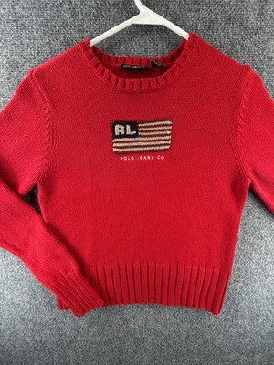 Polo Jeans Ralph Lauren Red Knit Pullover Flag Sweater RL