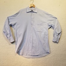 CANALI Dress Shirt Mens Light Blue Button Front Italian Cotton Long Sleeve